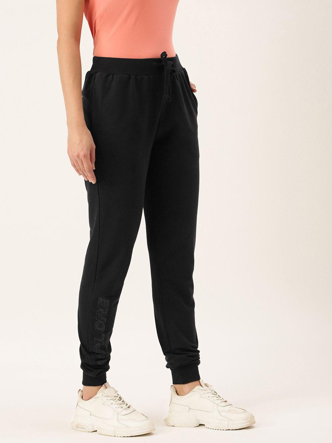 flying machine women black printed pure cotton straight-fit joggers