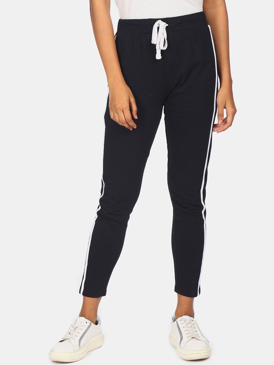 flying machine women black solid pure cotton straight-fit track pants