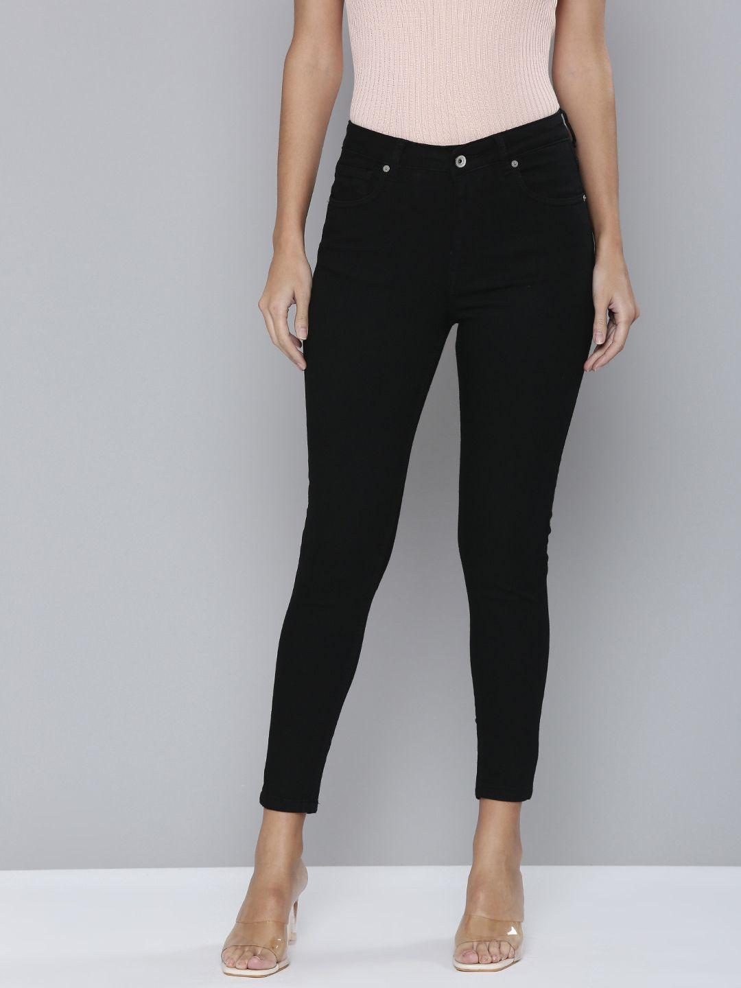 flying machine women black twiggy super skinny fit high-rise stretchable cropped jeans