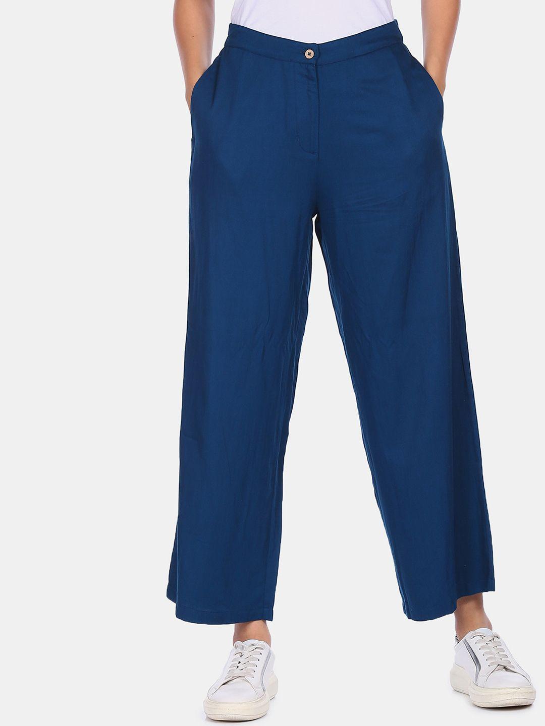 flying machine women blue parallel trousers
