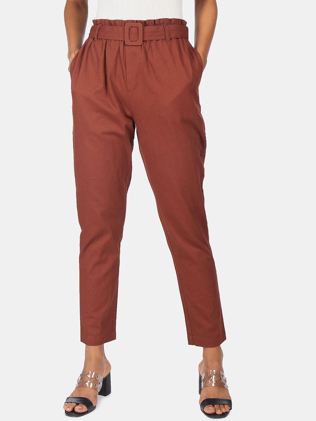 flying machine women brown pleated trousers