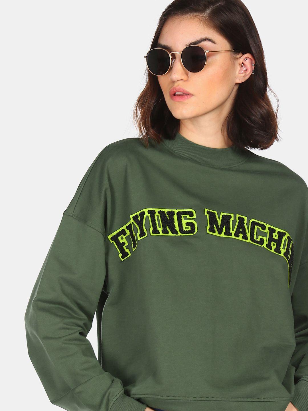 flying machine women green printed sweatshirt