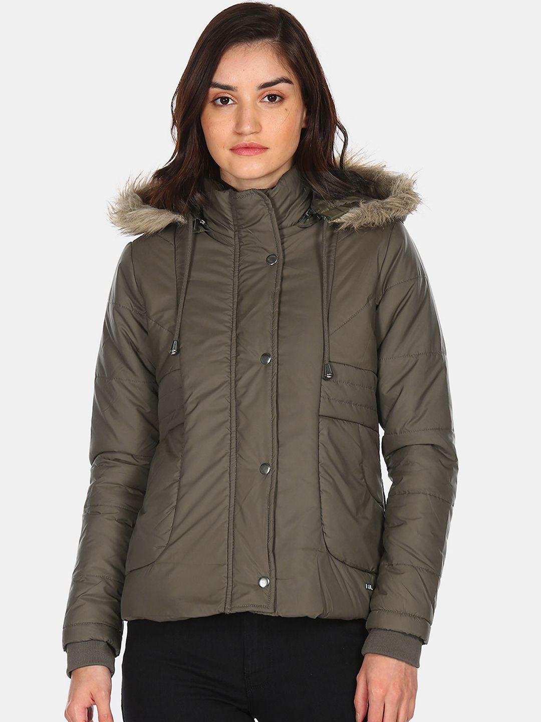flying machine women green quilted jacket