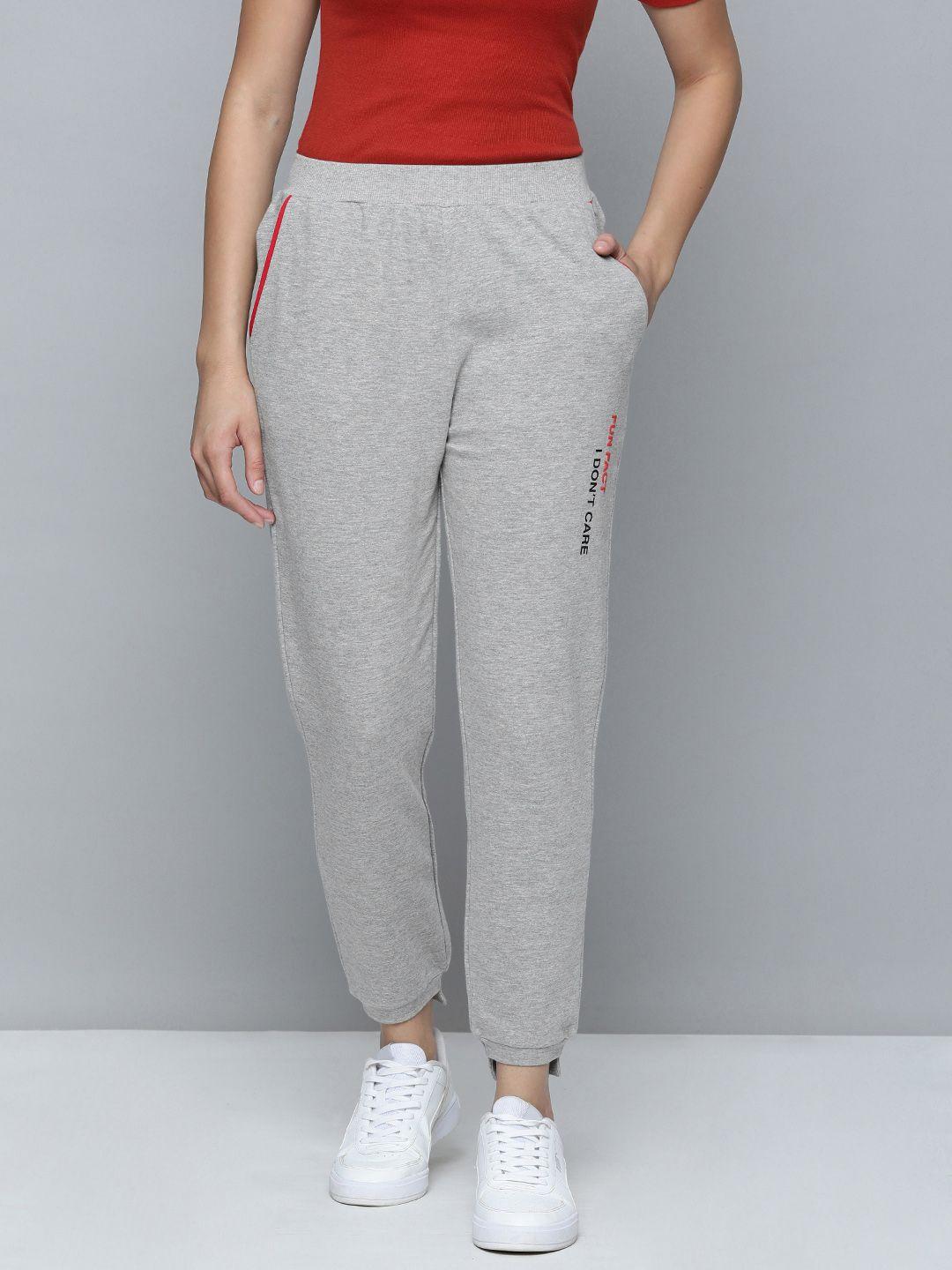 flying machine women grey relaxed fit solid pure cotton joggers