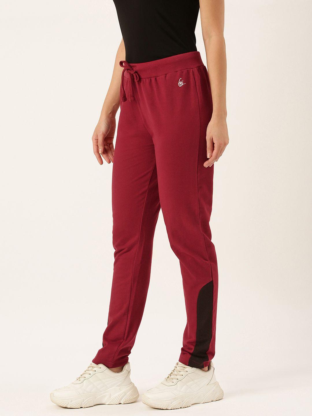 flying machine women maroon solid straight-fit track pants