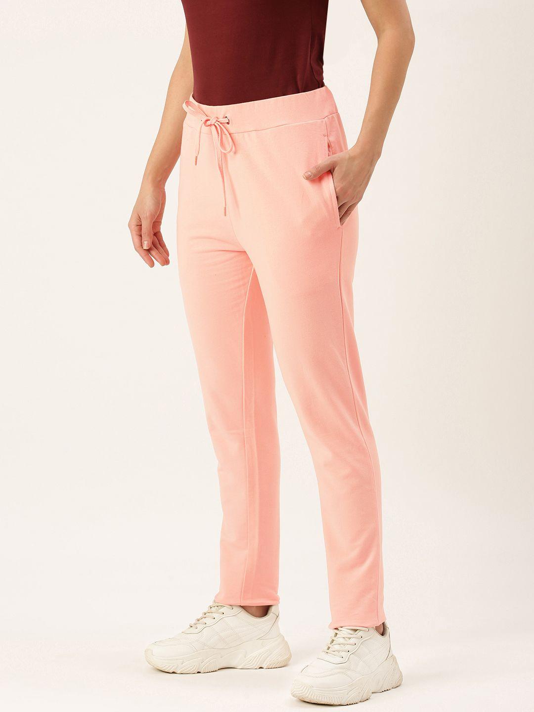 flying machine women peach solid straight-fit track pants
