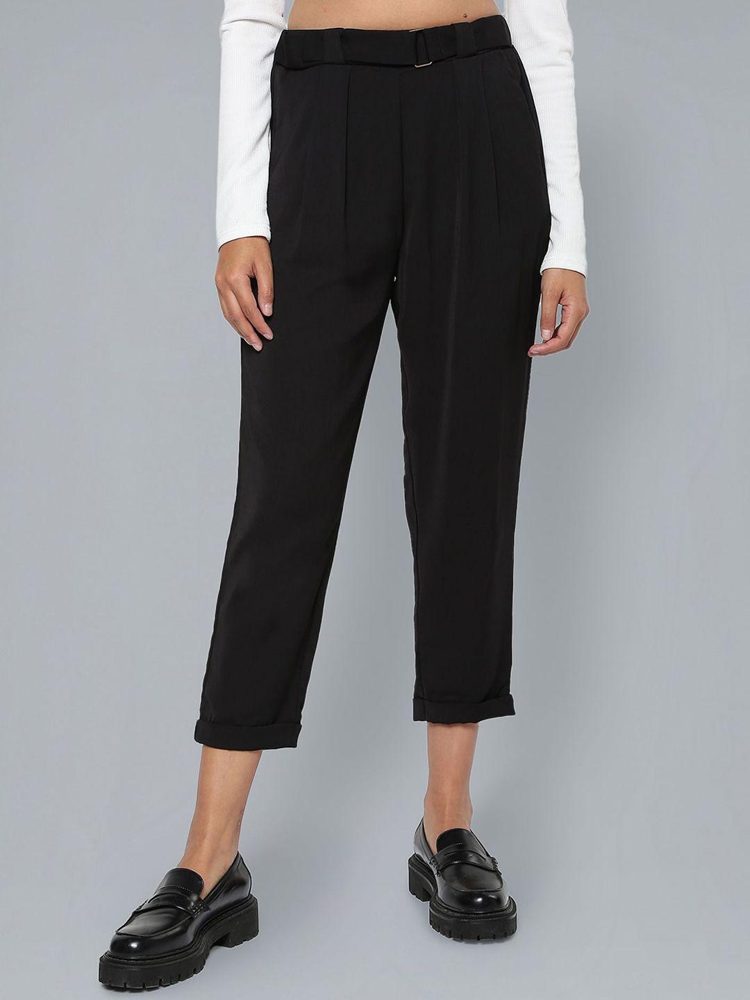 flying machine women pleated mid rise cropped trousers