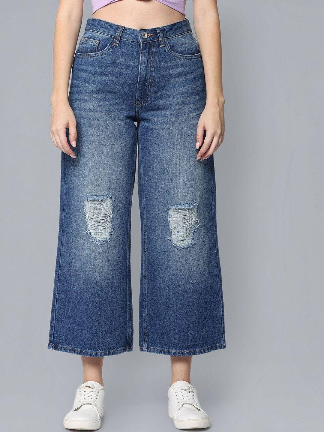 flying machine women wide leg mildly distressed light fade jeans
