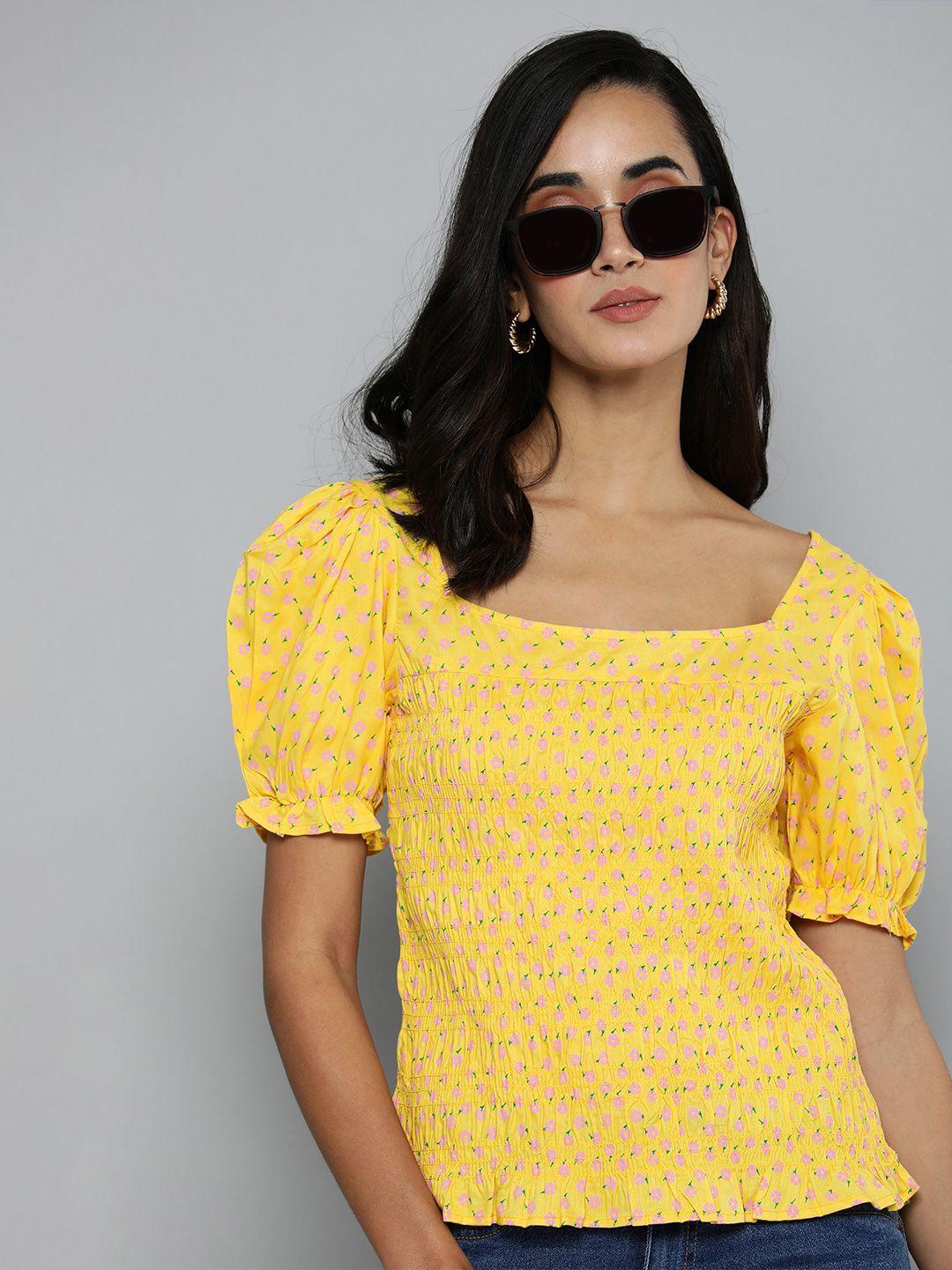 flying machine yellow floral print top