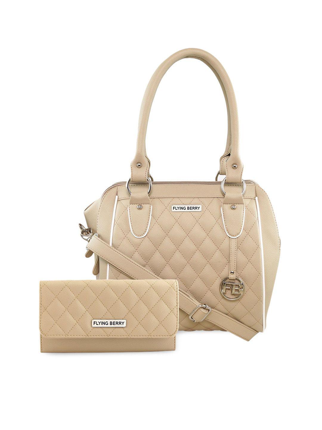 flying berry beige pu structured handheld bag with quilted