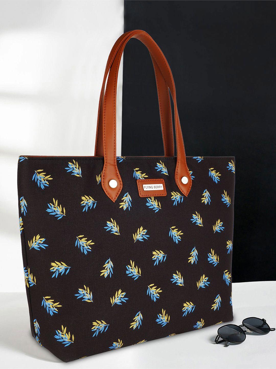 flying berry black floral printed shopper tote bag