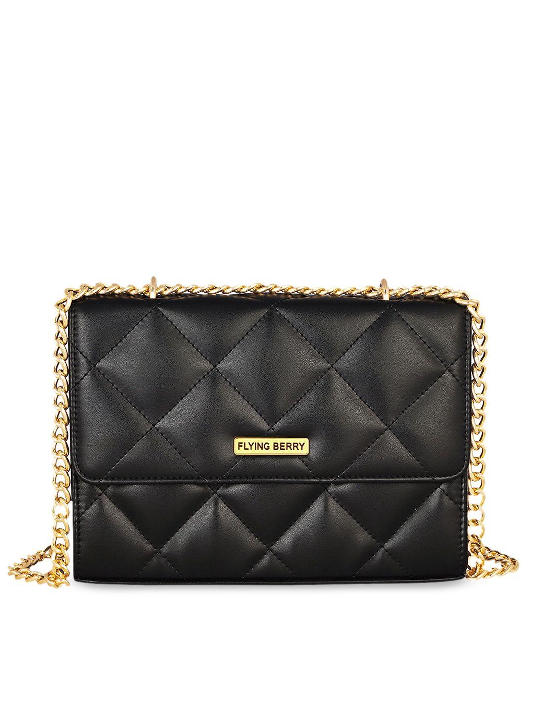 flying berry black geometric pu structured sling bag with quilted