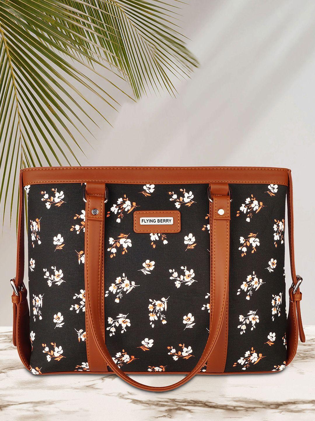 flying berry black printed structured handheld bag with tasselled