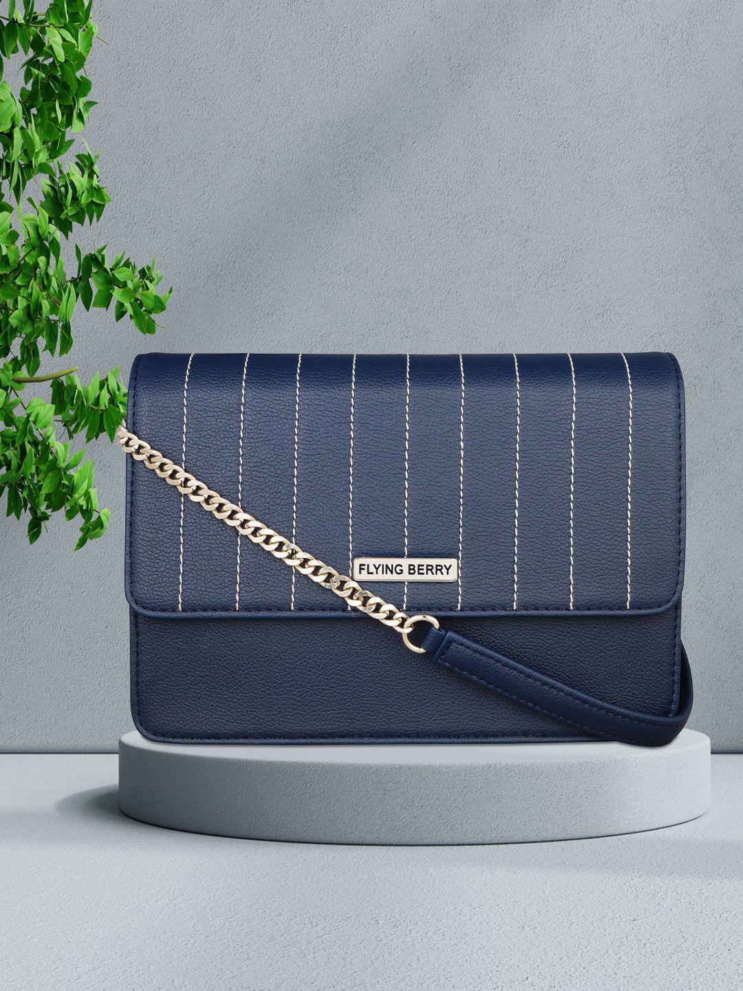 flying berry blue checked textured pu structured sling bag