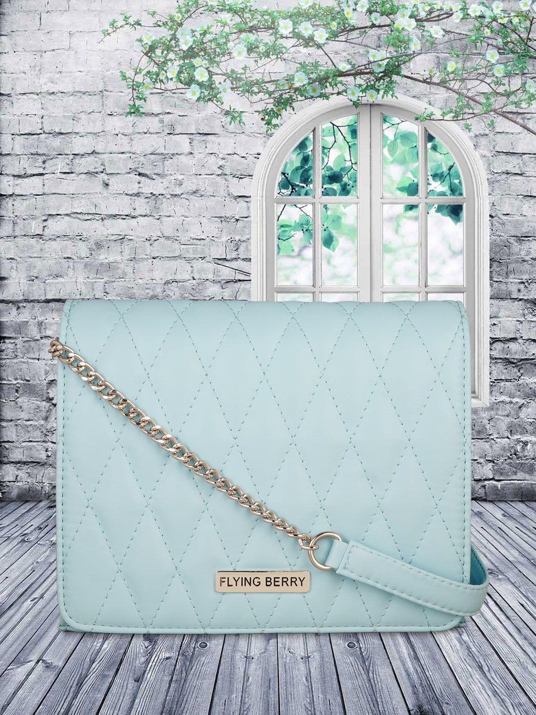 flying berry blue embellished pu bucket sling bag with quilted