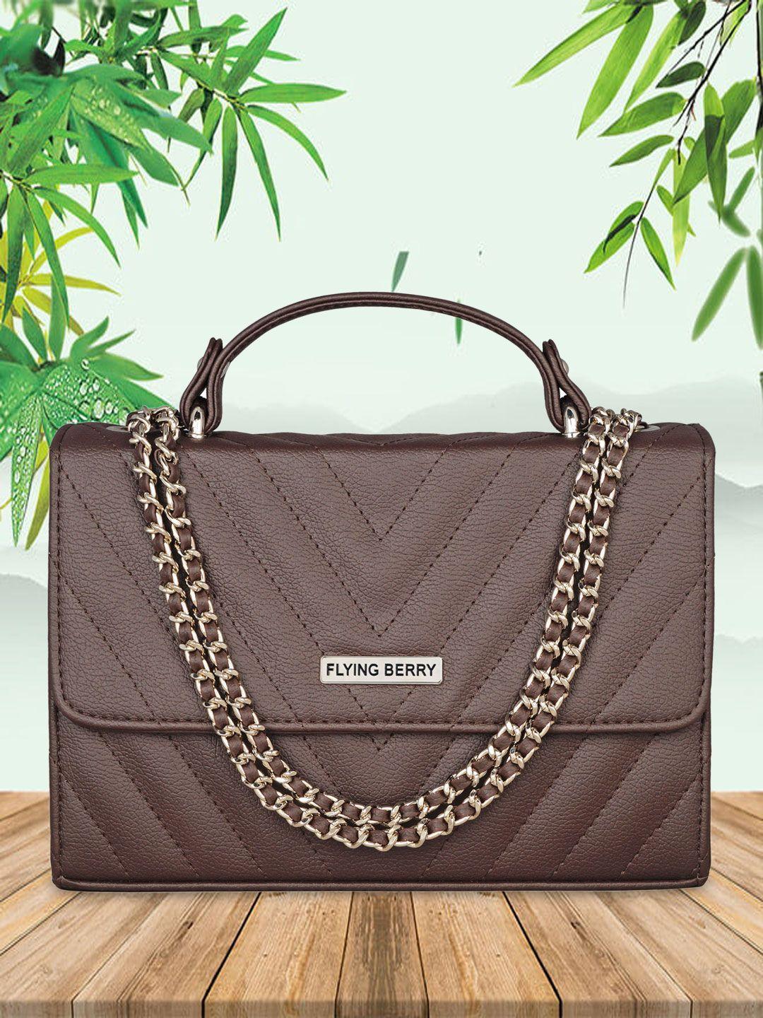 flying berry brown embellished pu structured satchel with quilted