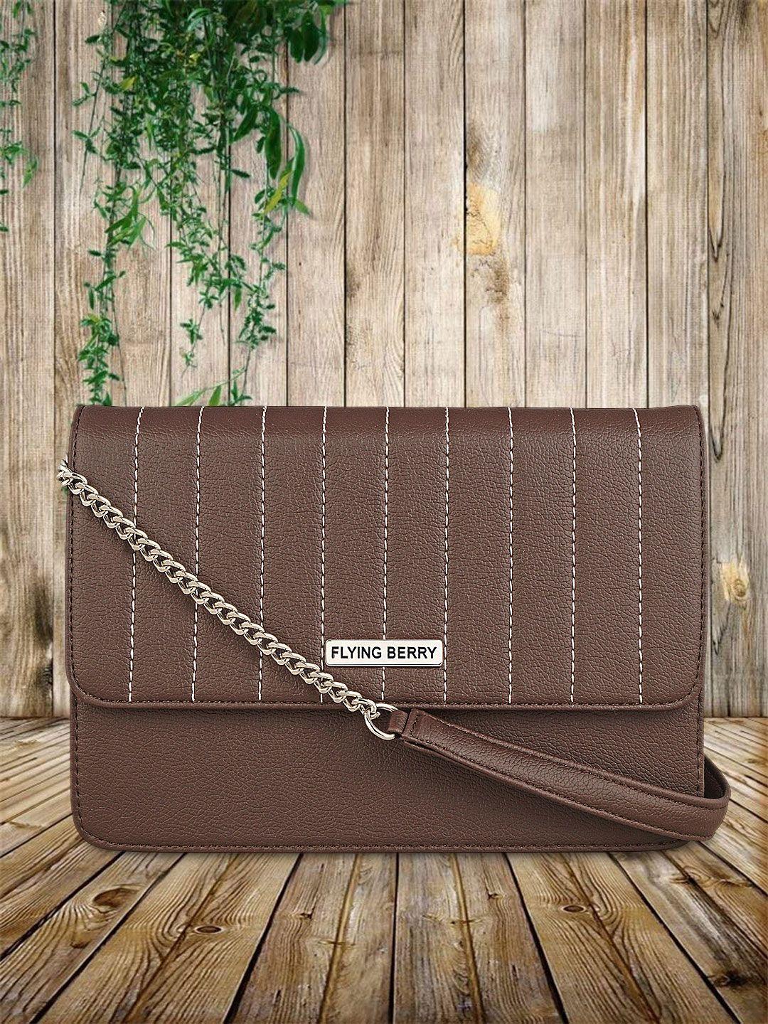 flying berry brown striped pu structured sling bag