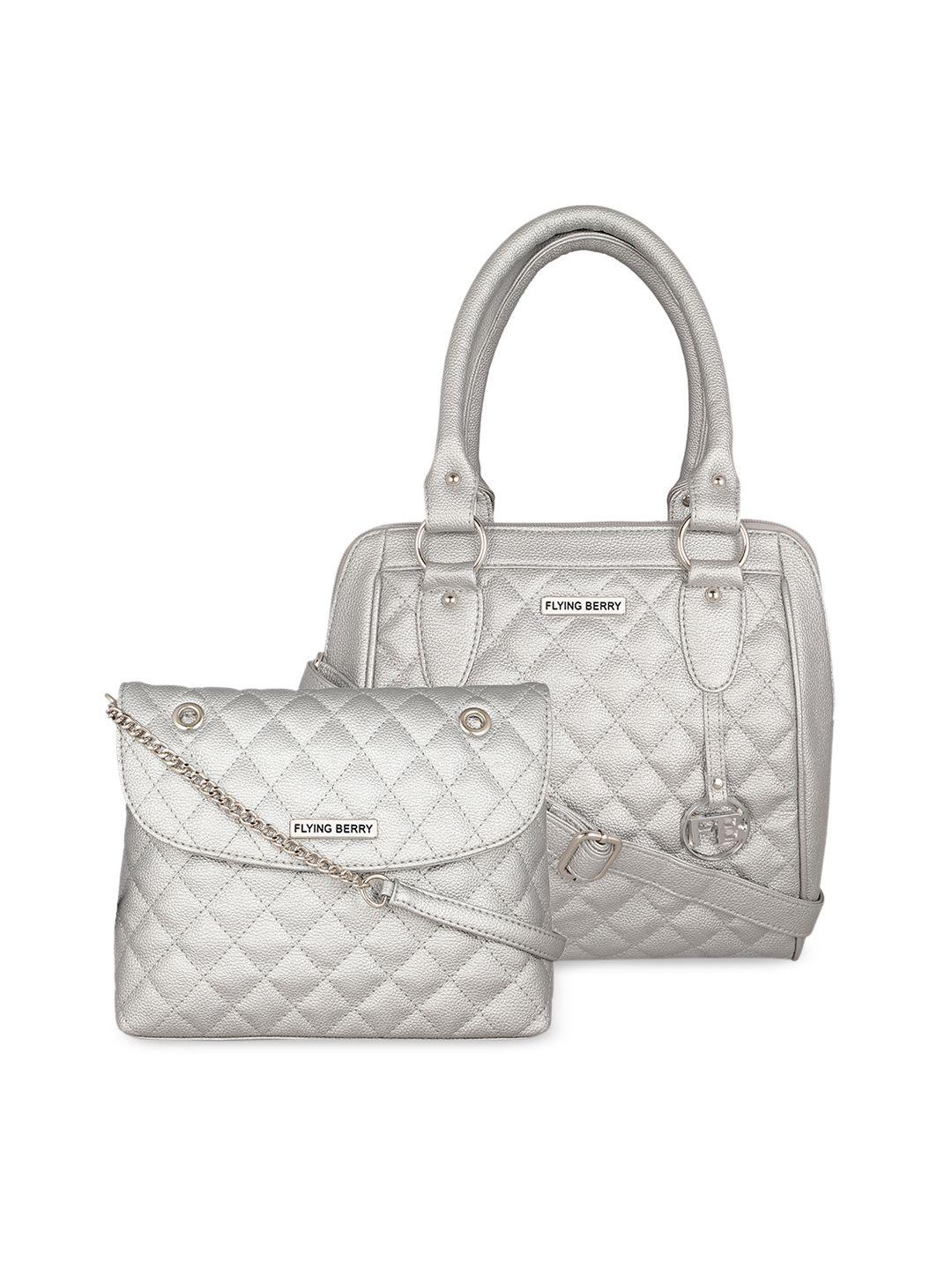 flying berry set of 2 silver-toned textured handbags