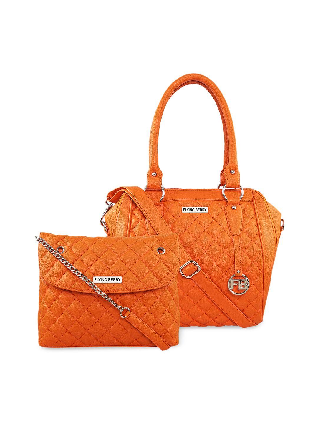 flying berry set of orange textured handheld & sling bag