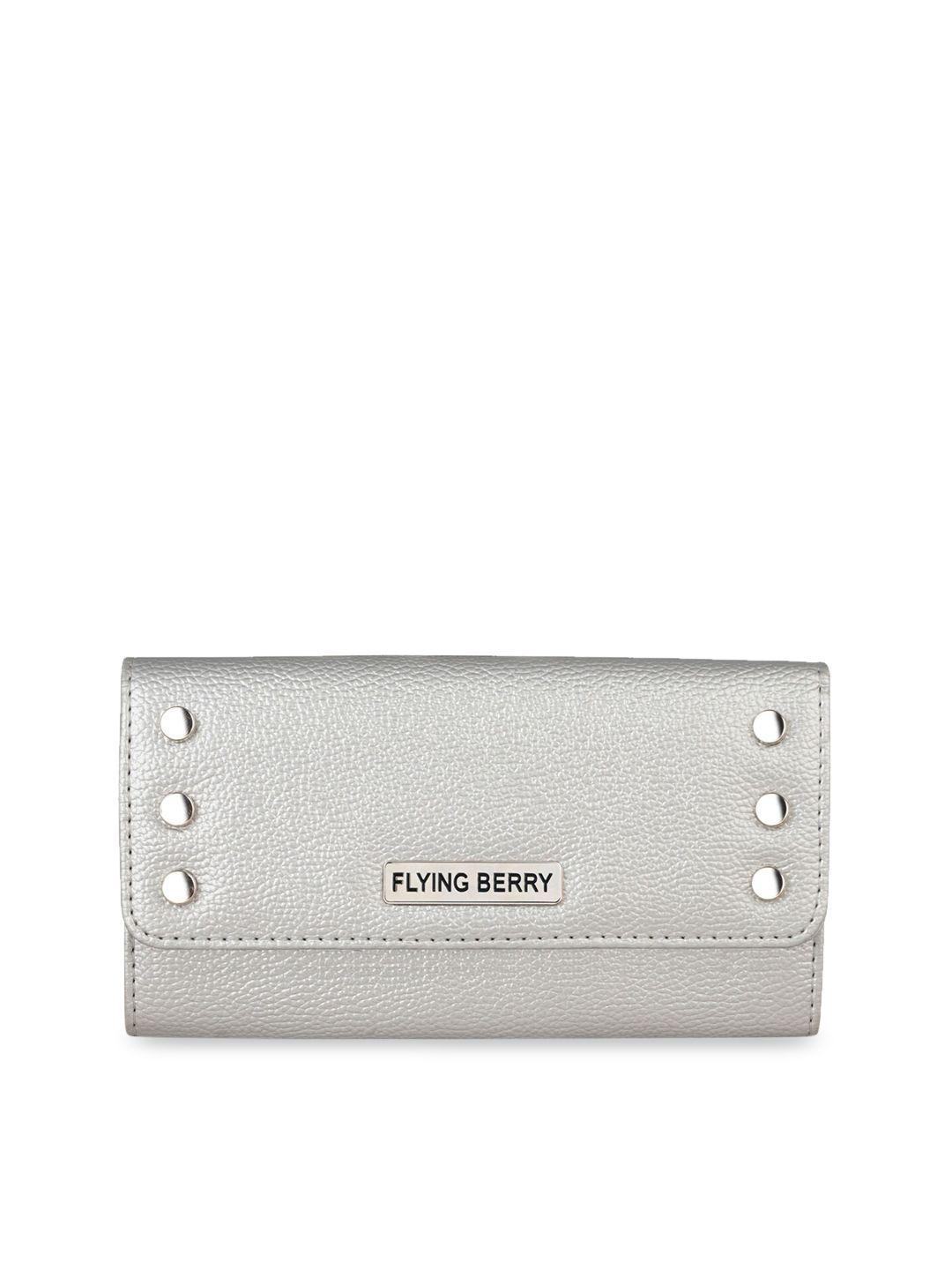 flying berry silver-toned solid clutch
