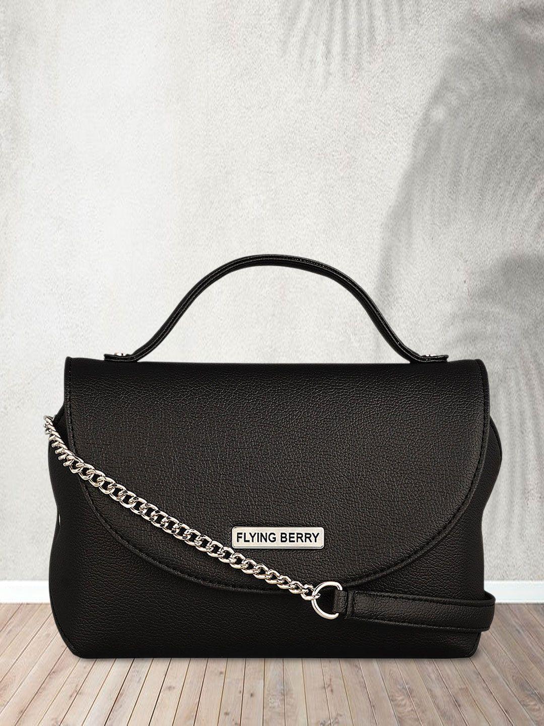 flying berry women black solid satchel bag