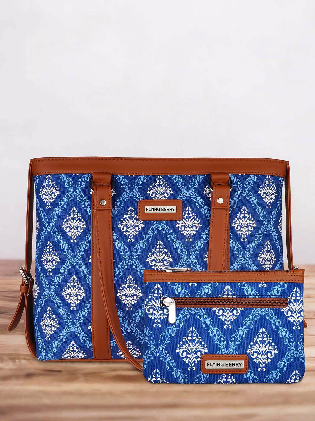 flying berry women blue & white printed laptop bag