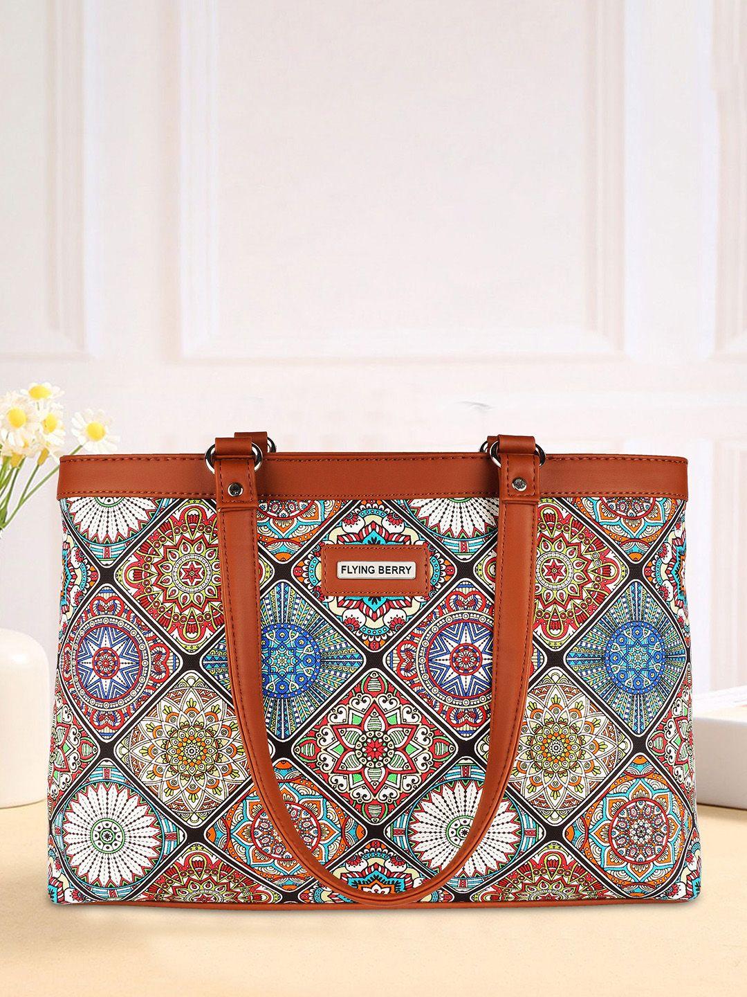 flying berry women brown & white printed laptop bag