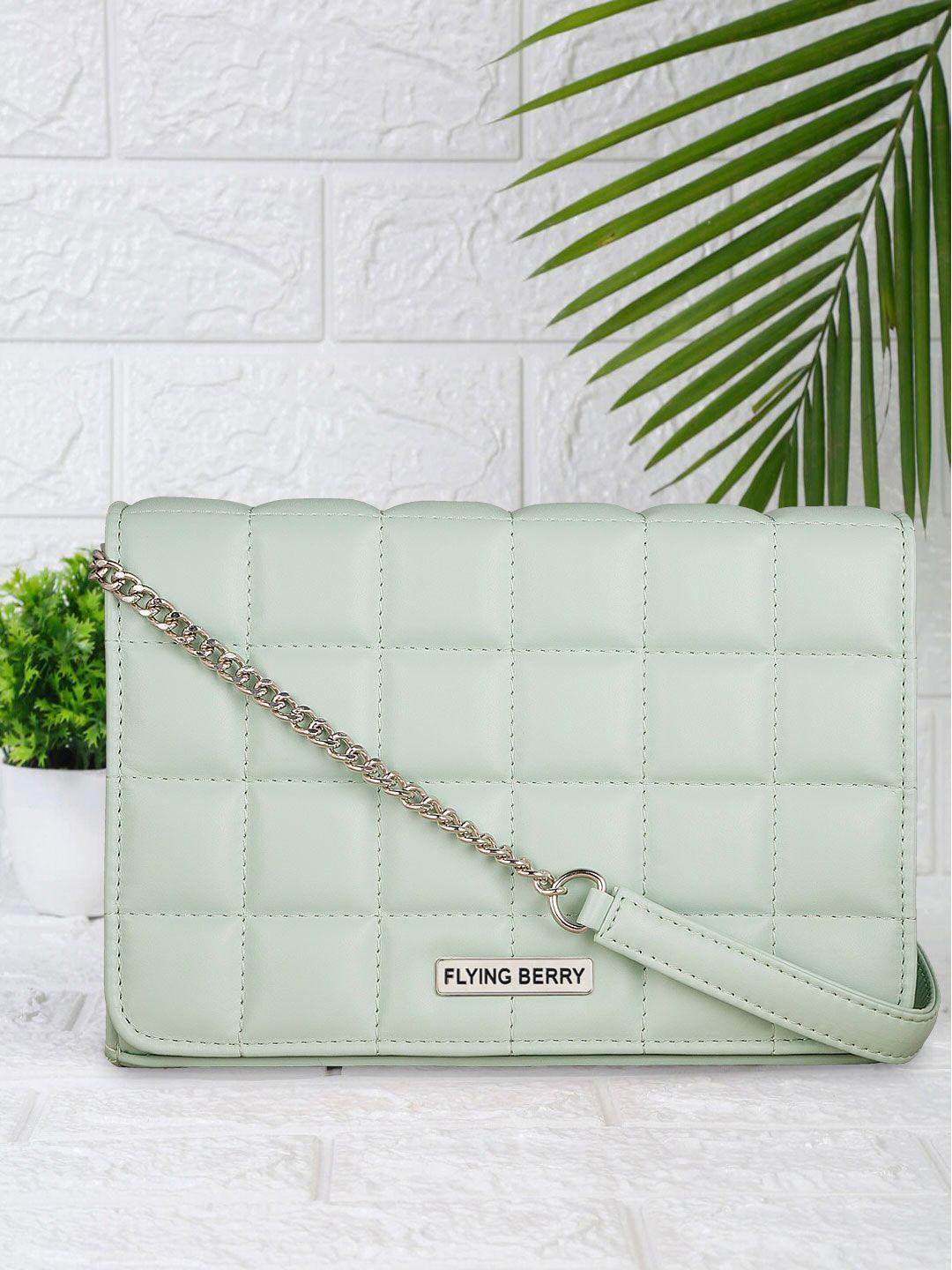 flying berry women green checked textured pu structured sling bag