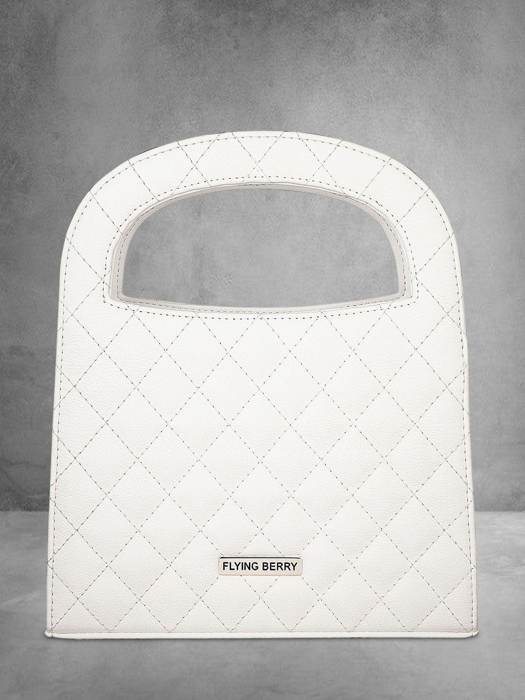 flying berry women white quilted checked handheld bag