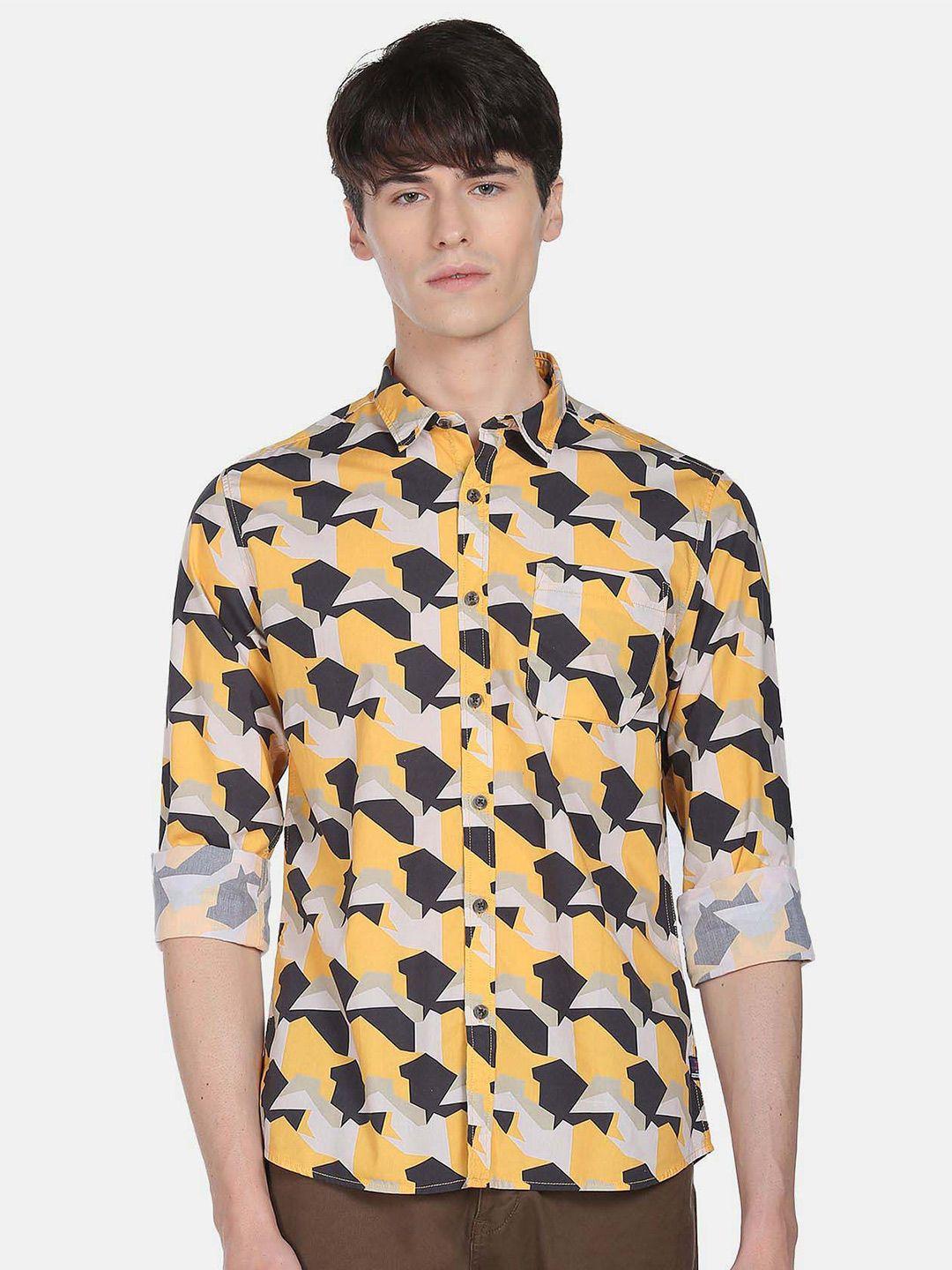 flying machine abstract printed opaque casual pure cotton shirt