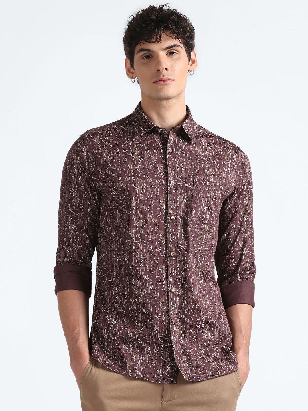 flying machine abstract printed opaque regular fit cotton casual shirt