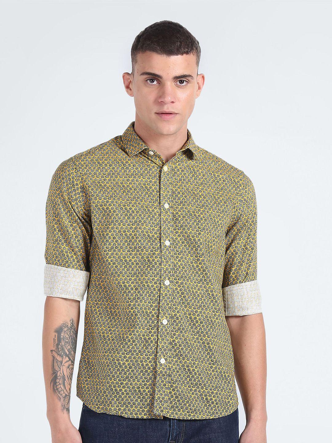 flying machine abstract printed spread collar casual shirt