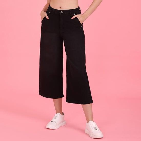 flying machine acid wash wide leg cropped jeans