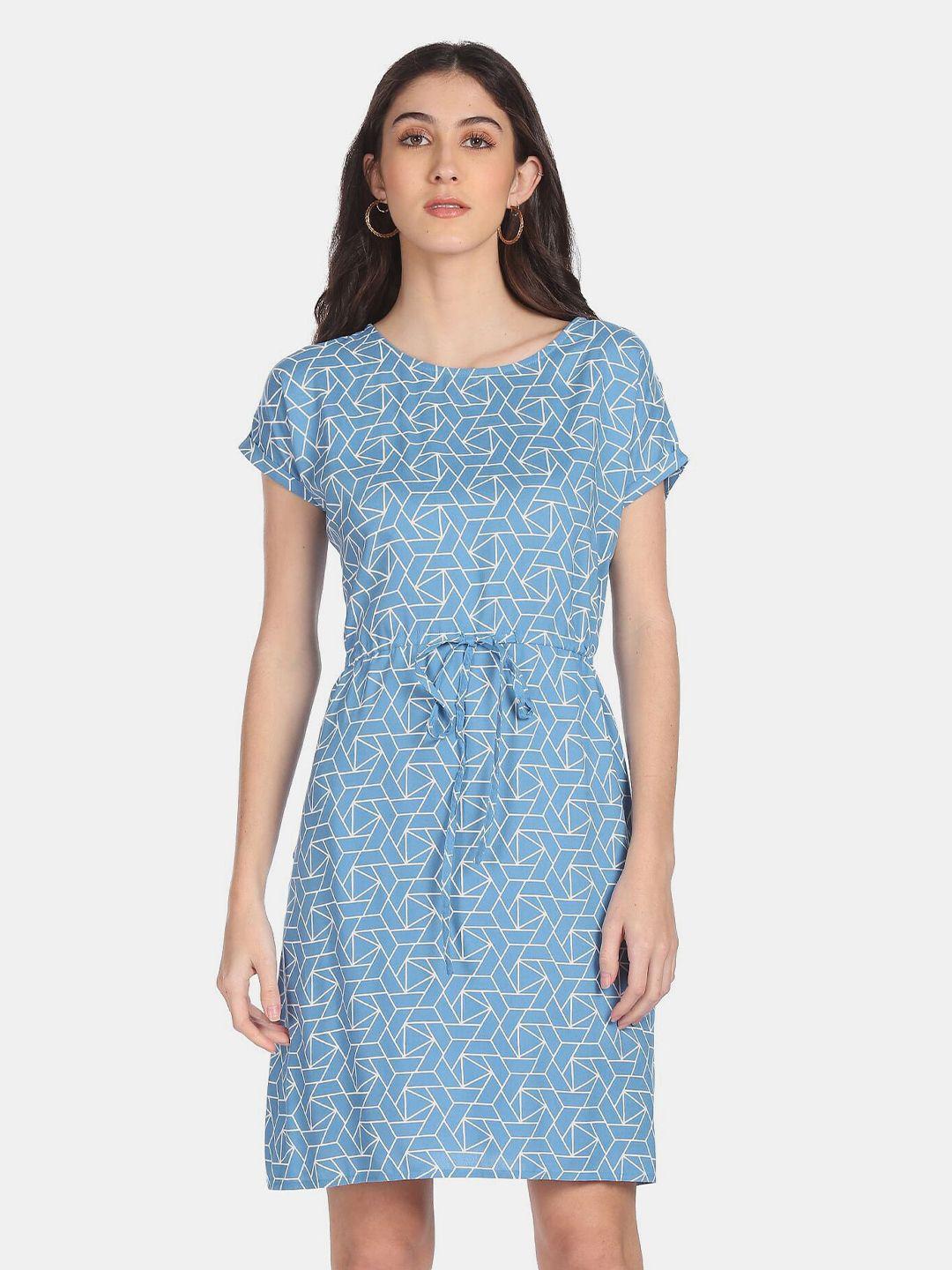 flying machine blue & white a-line dress