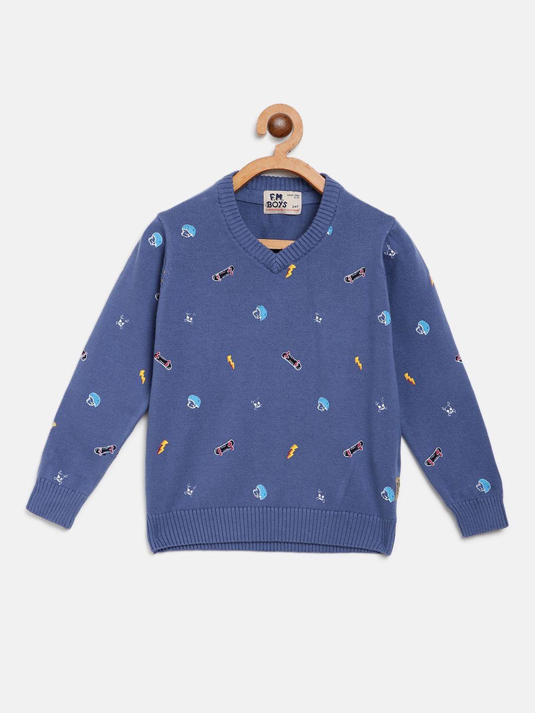 flying machine boys blue printed pullover