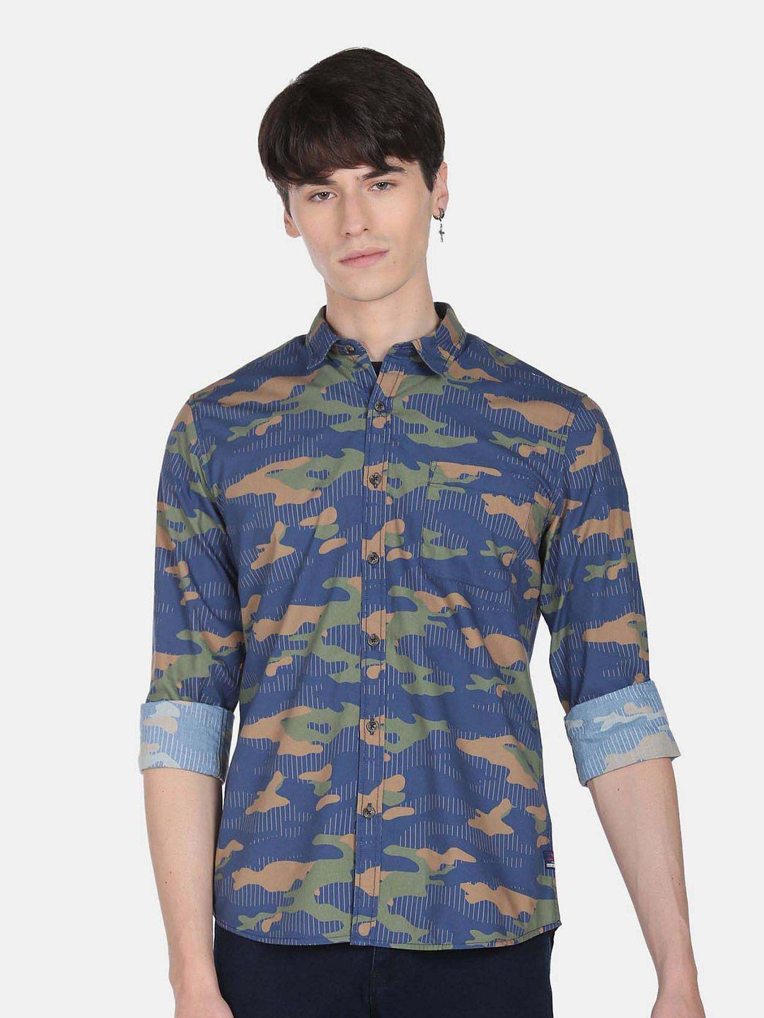 flying machine camouflage printed pure cotton casual shirt