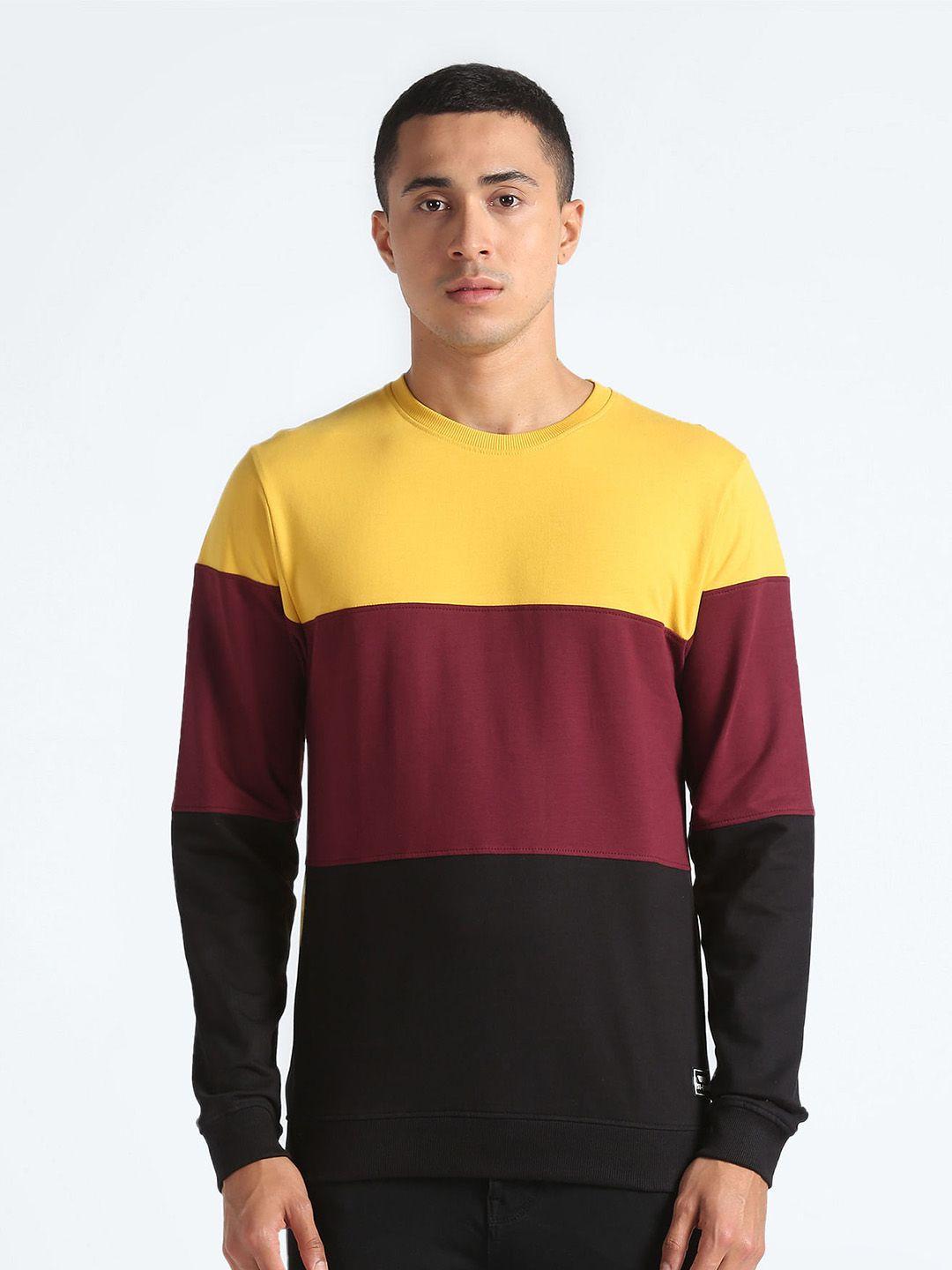 flying machine colourblocked pure cotton pullover