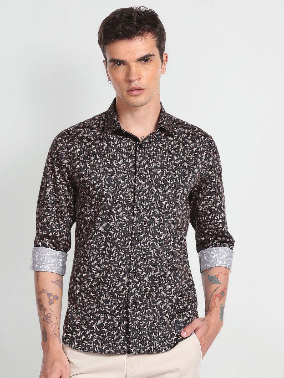 flying machine ethnic motif printed printed casual pure cotton shirt