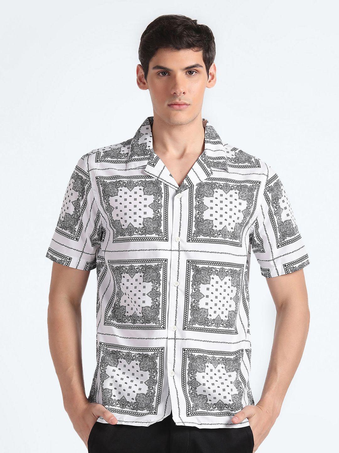 flying machine ethnic motifs printed spread collar casual shirt