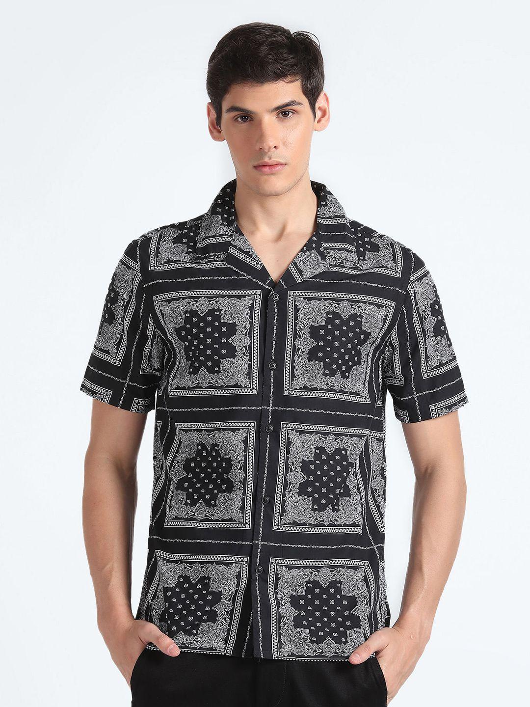 flying machine ethnic motifs printed spread collar casual shirt