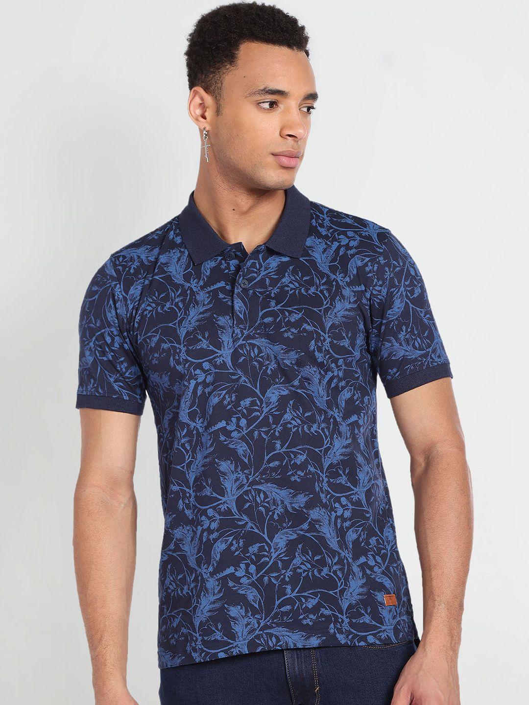 flying machine floral printed polo collar pure cotton t-shirt