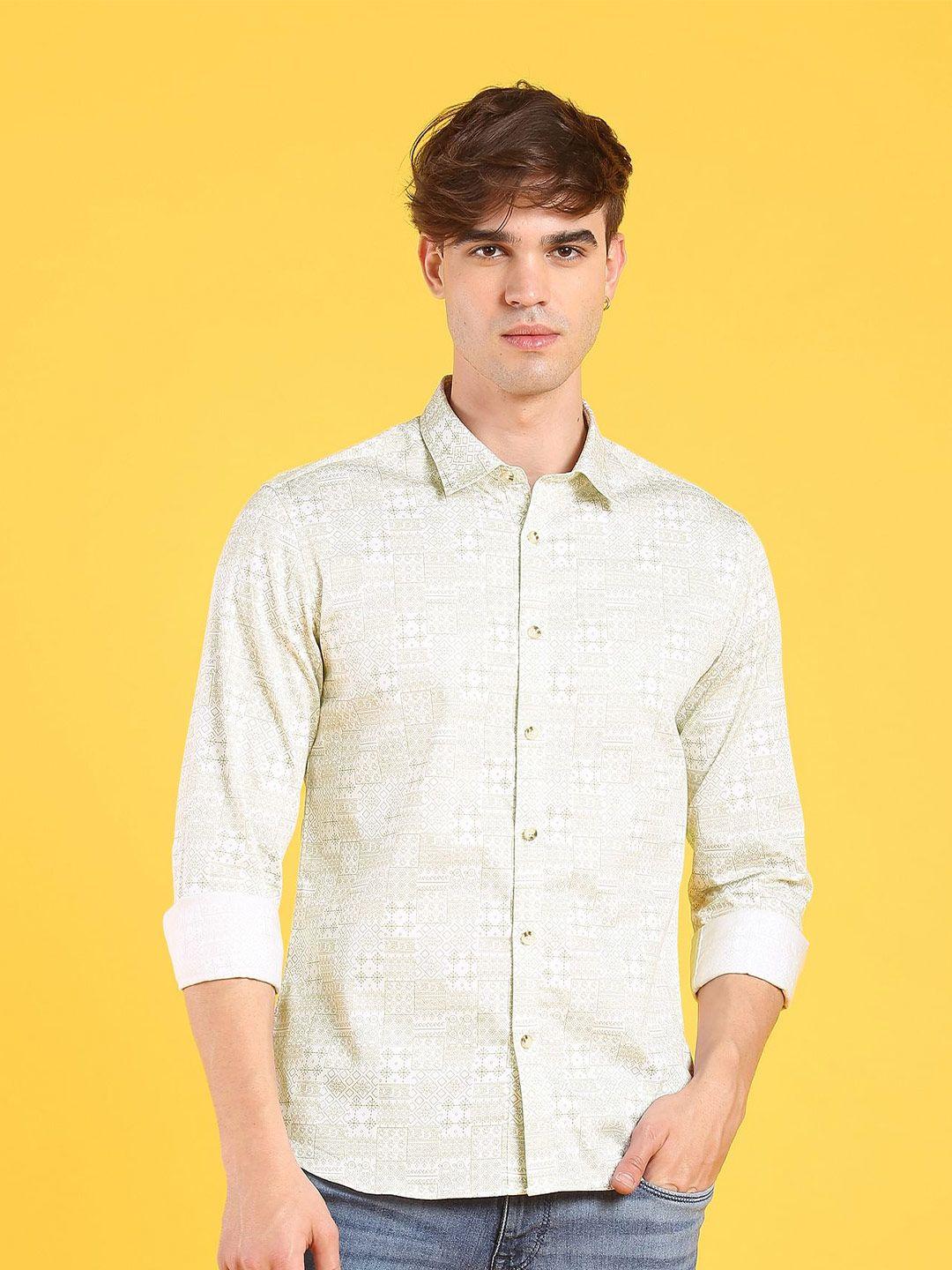 flying machine geometric printed slim fit cotton casual shirt