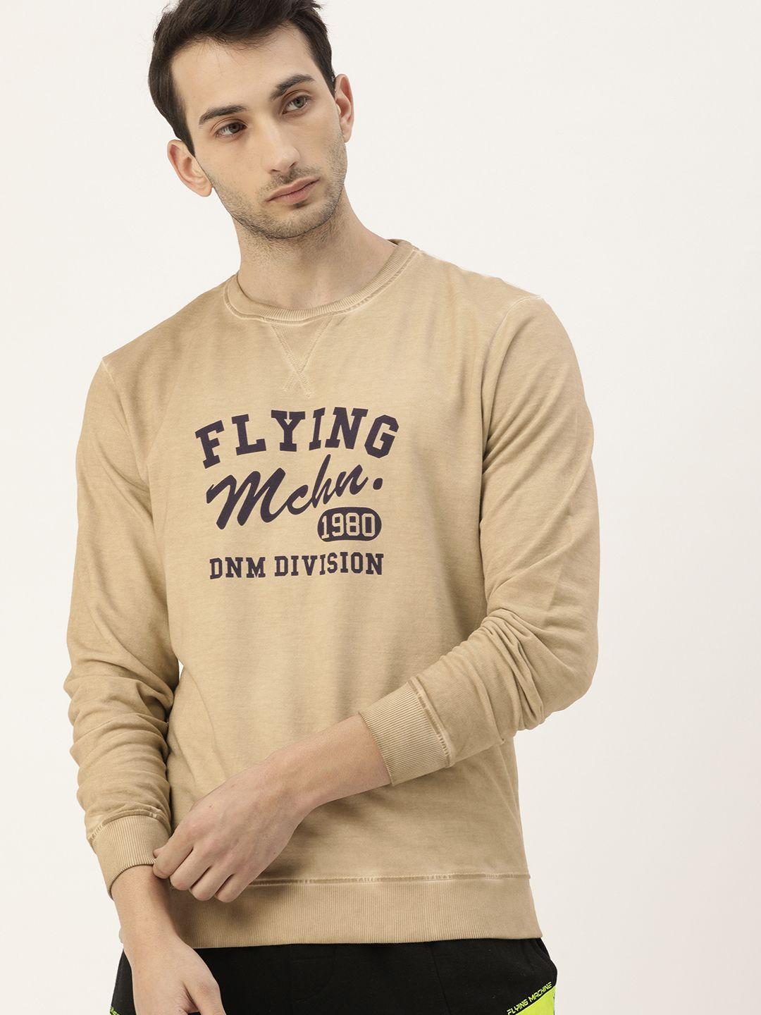 flying machine men beige logo printed sweatshirt