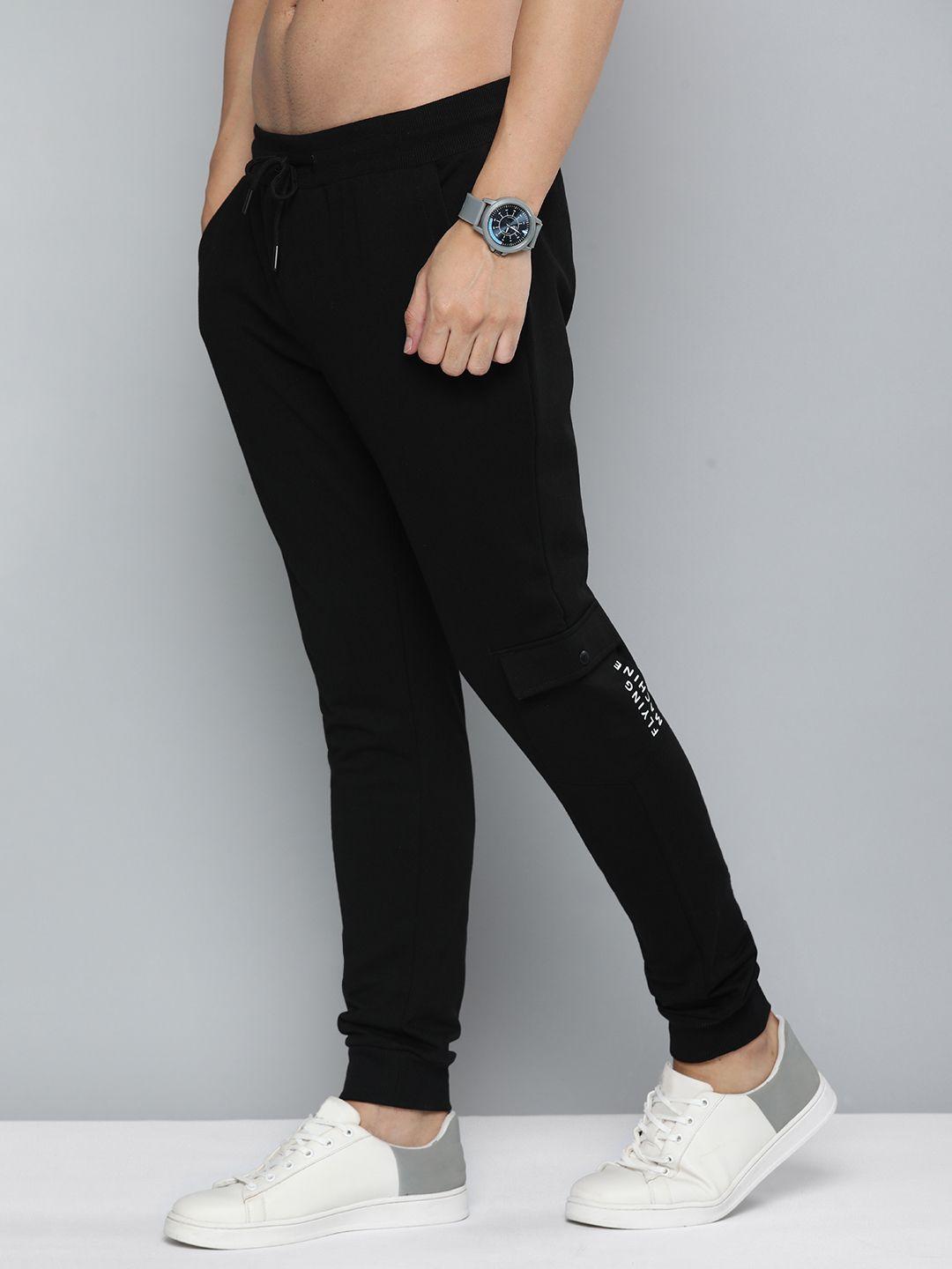 flying machine men black mid rise casual track pants