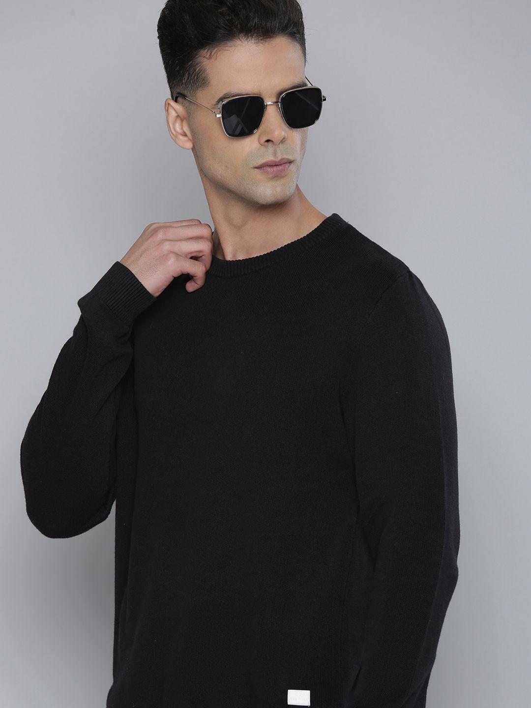 flying machine men black ribbed pure cotton pullover
