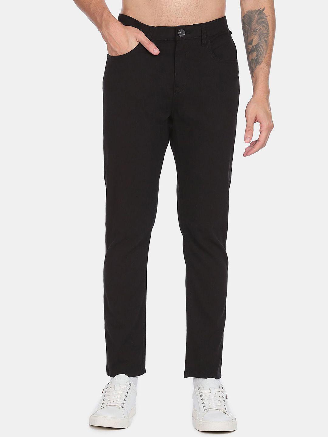 flying machine men black tapered fit cotton trousers