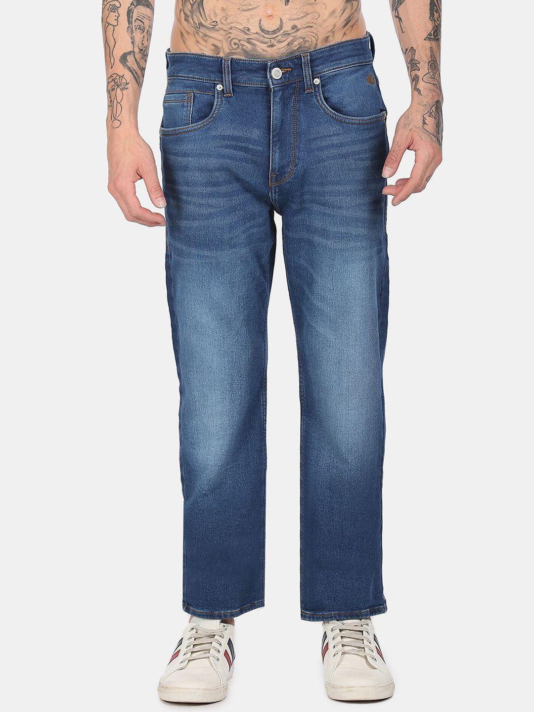 flying machine men blue heavy fade crop jeans