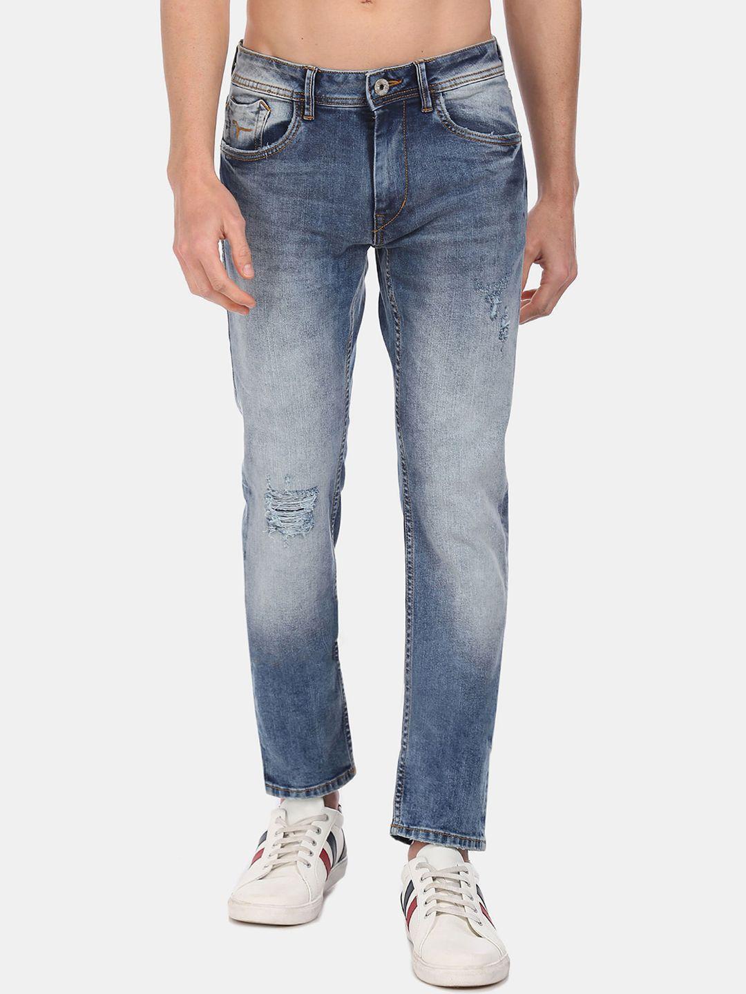 flying machine men blue michael slim fit mid-rise mildly distressed stretchable jeans