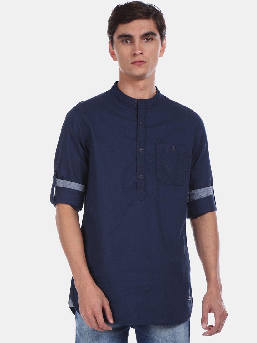 flying machine men blue regular fit solid casual shirt