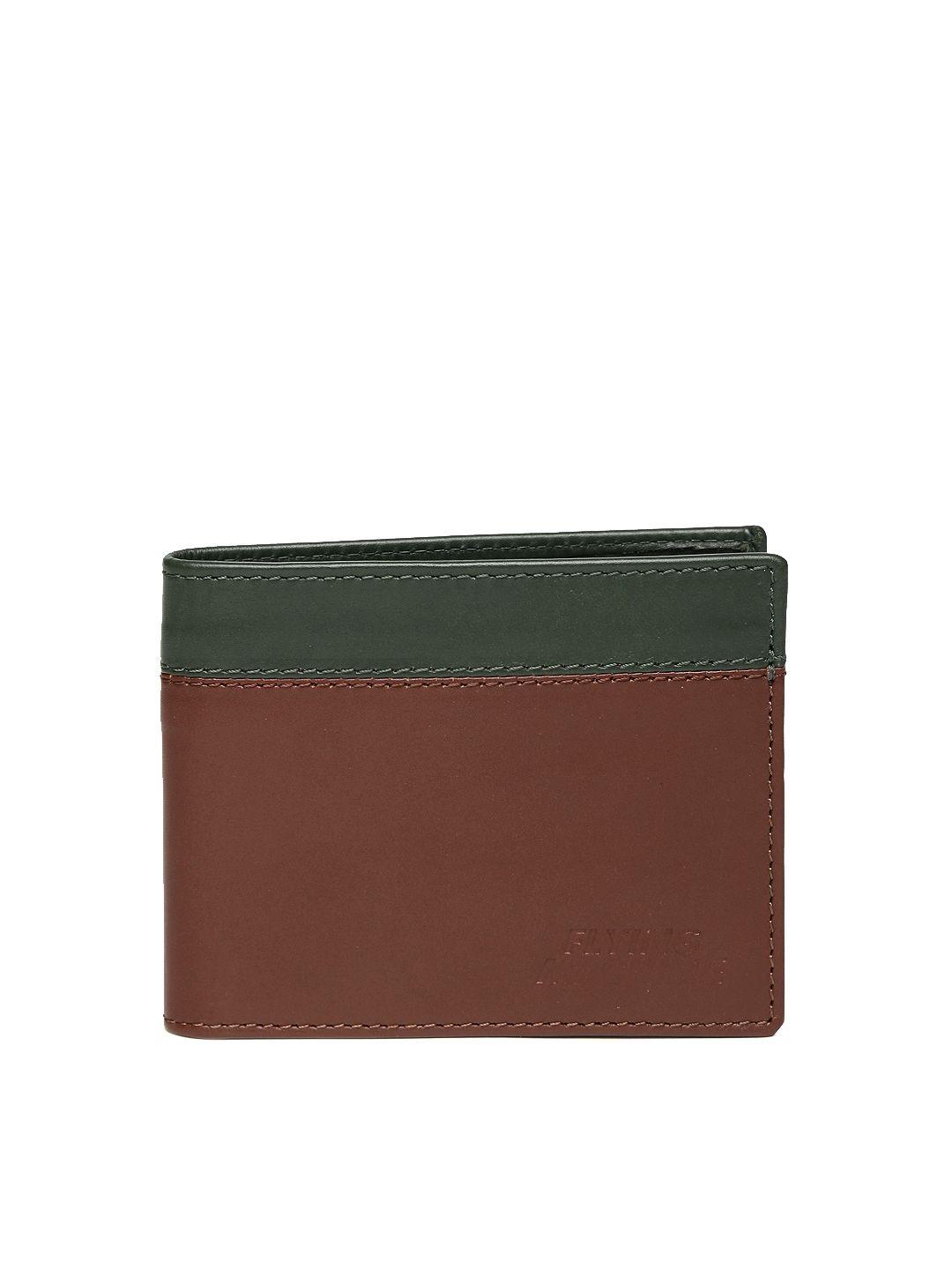 flying machine men brown & green two fold leather card holder